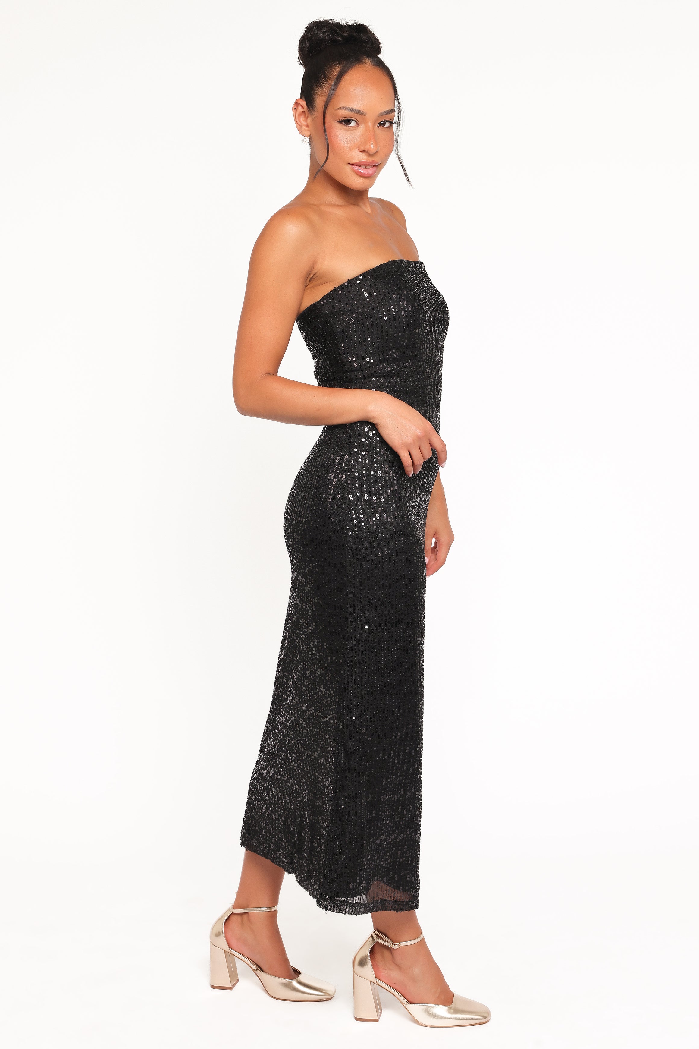 Petal and Pup USA DRESSES Agnes Strapless Sequin Maxi Dress - Black