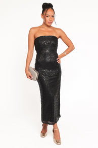 Petal and Pup USA DRESSES Agnes Strapless Sequin Maxi Dress - Black