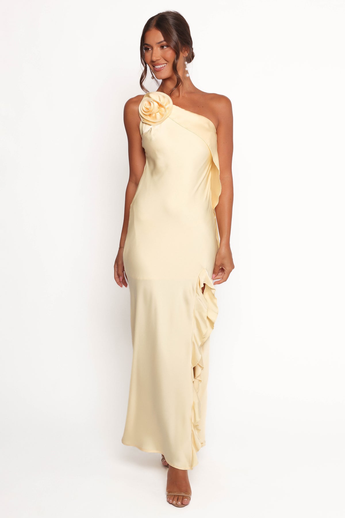 Aila Rosette One Shoulder Dress - Butter Yellow | Petal & Pup USA