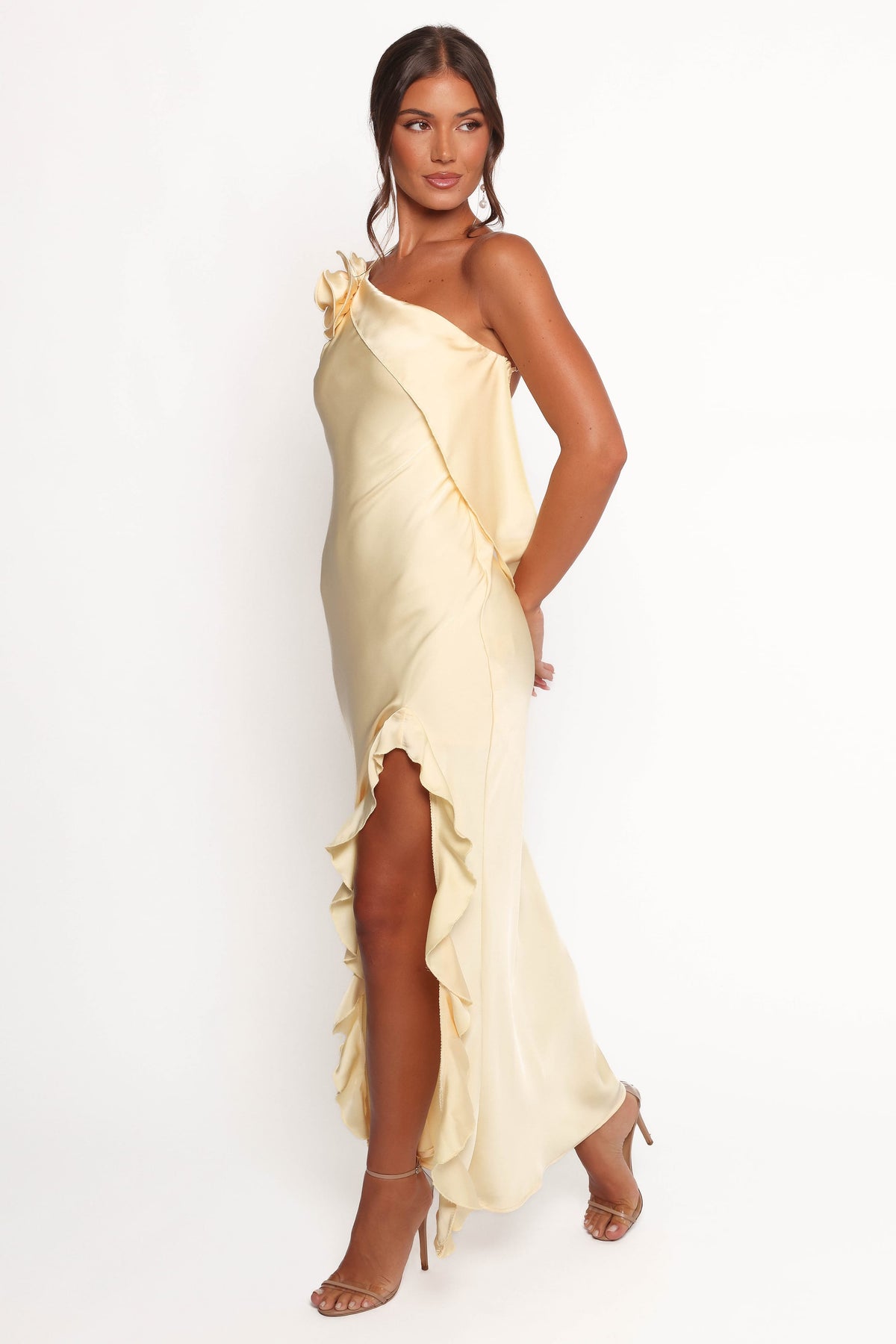 petal and pup yellow dress Petal and Pup Women's Aila Rosette One Shoulder Dress