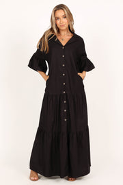 Petal and Pup USA DRESSES Aimee Button Front Maxi Dress - Black