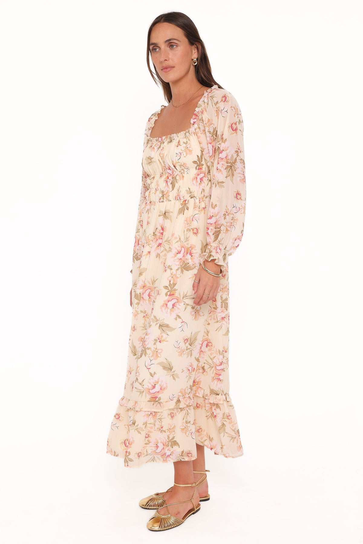 Petal and Pup USA DRESSES Aine Midi Dress - Cream Floral