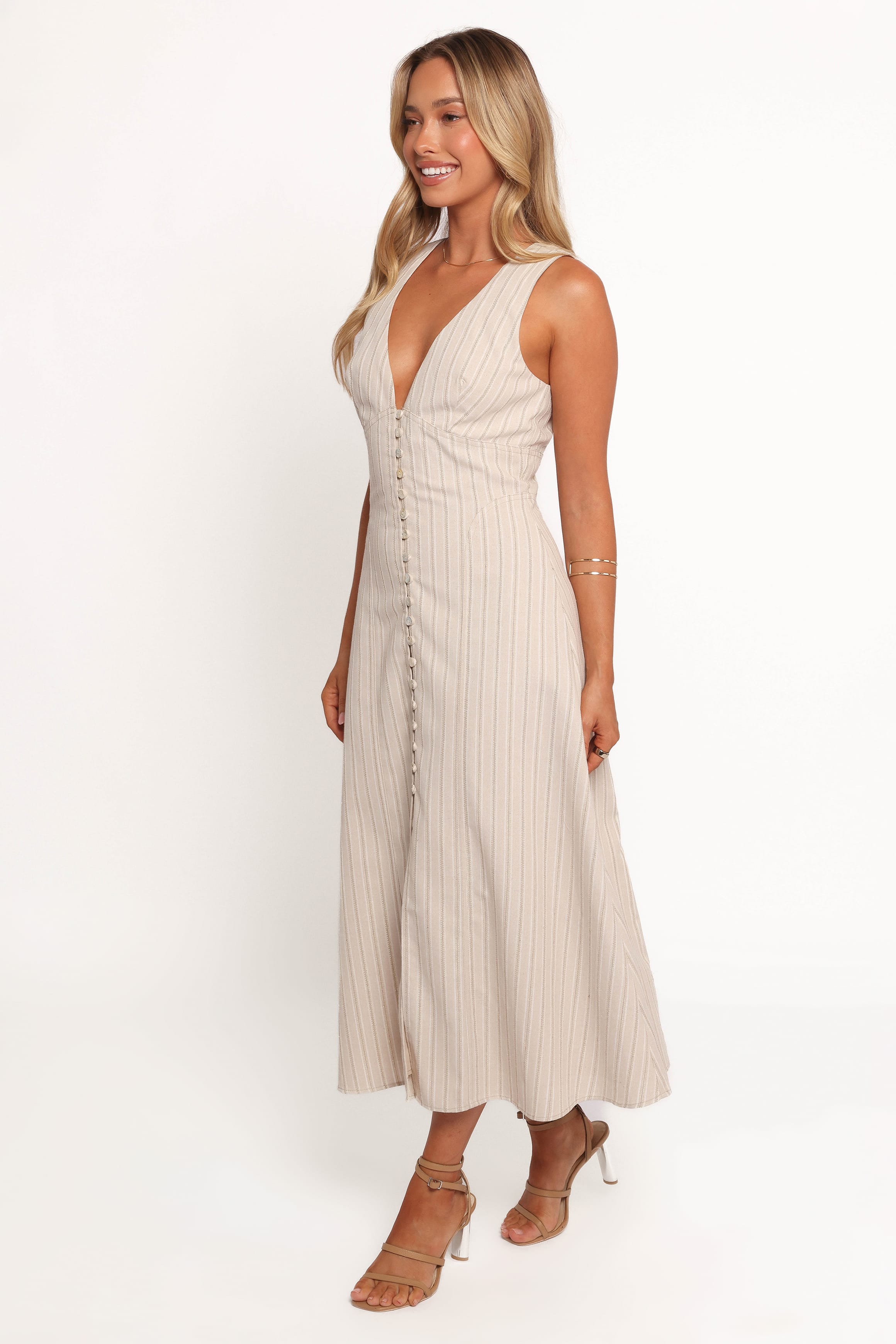 Petal and Pup USA DRESSES Aisling Midi Dress - Beige Gold (Hold for Rack)