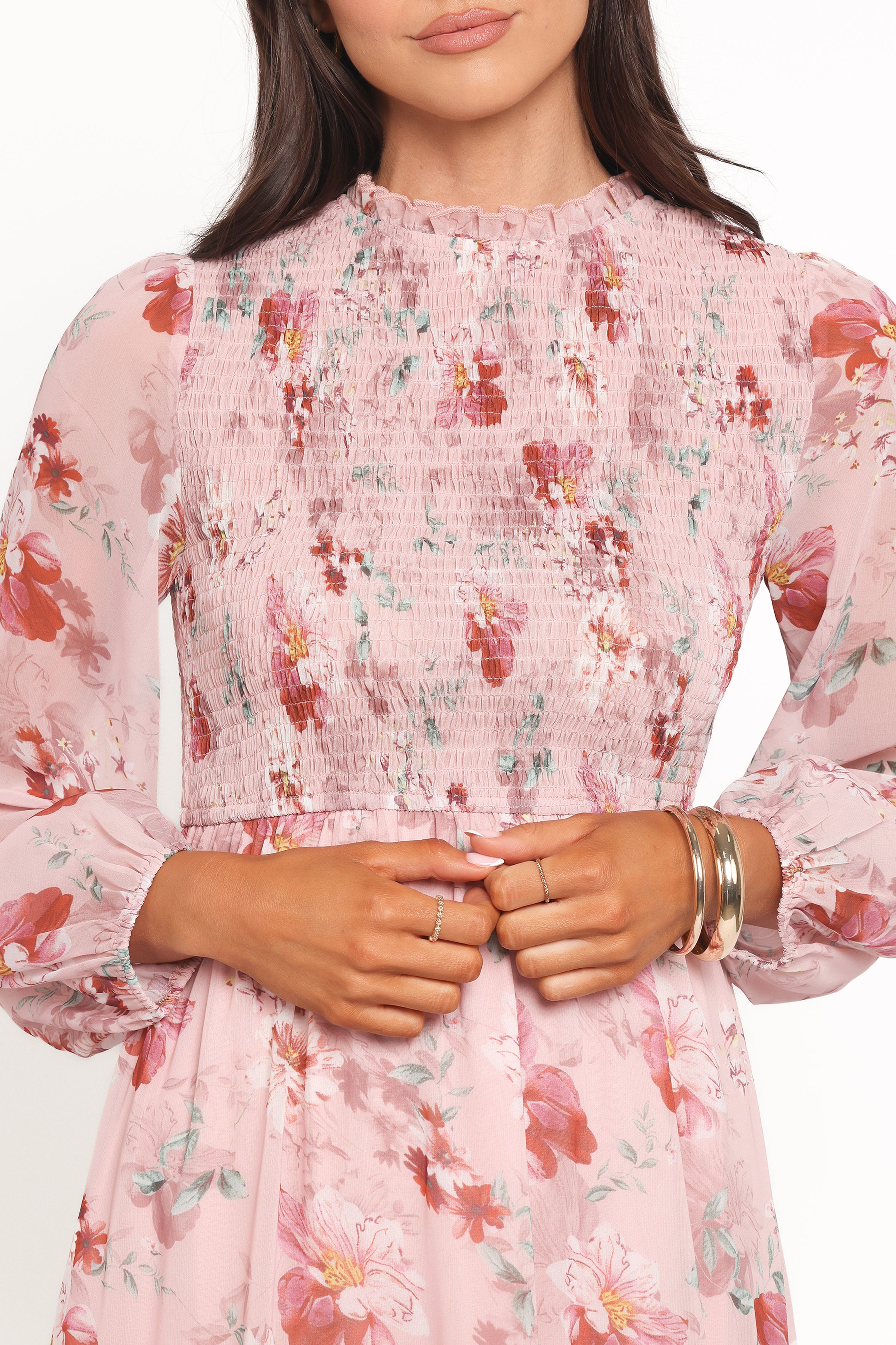 Petal and Pup USA DRESSES Alamea Long Sleeve Midi Dress - Pink Floral