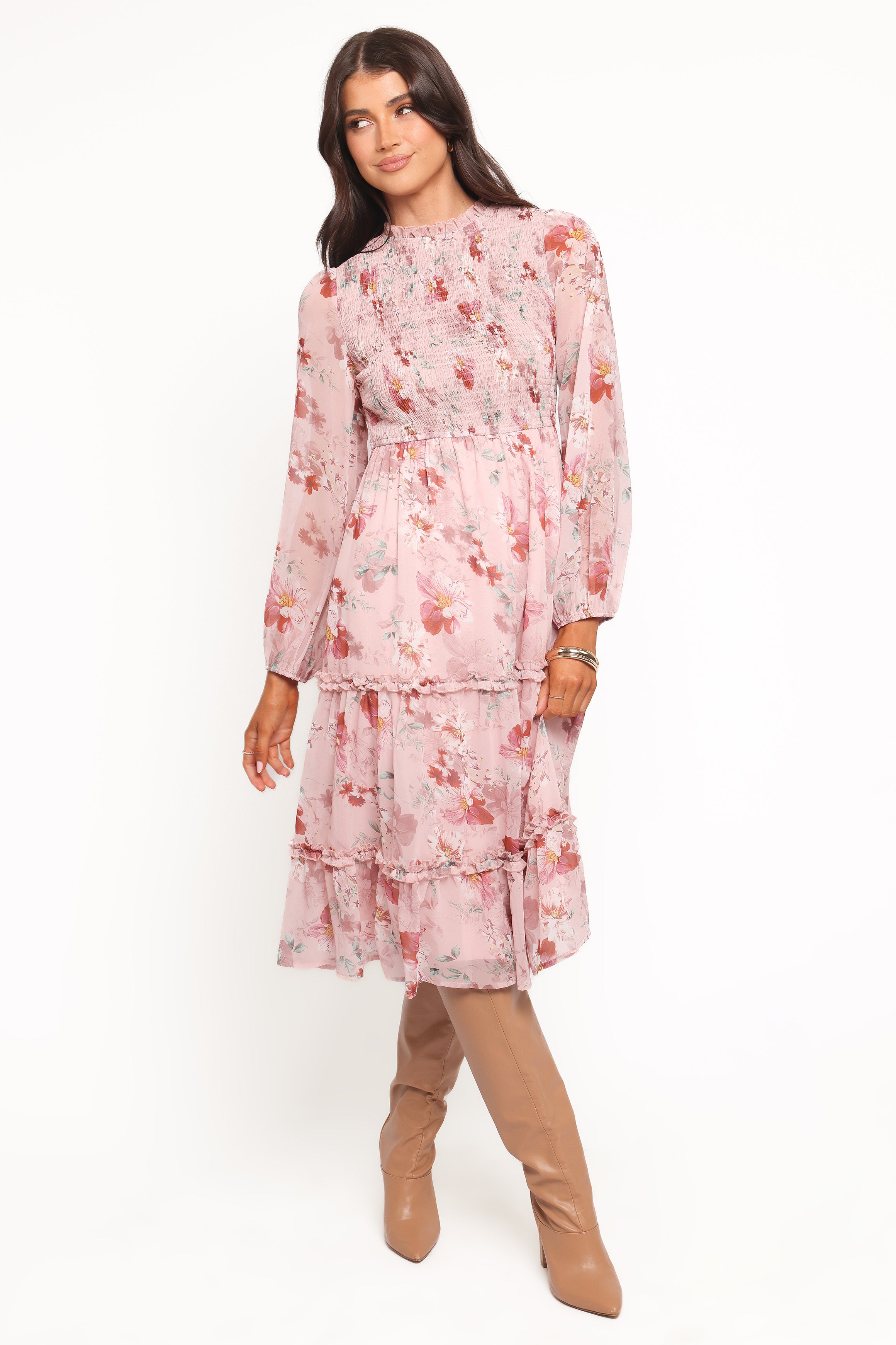 Petal and Pup USA DRESSES Alamea Long Sleeve Midi Dress - Pink Floral