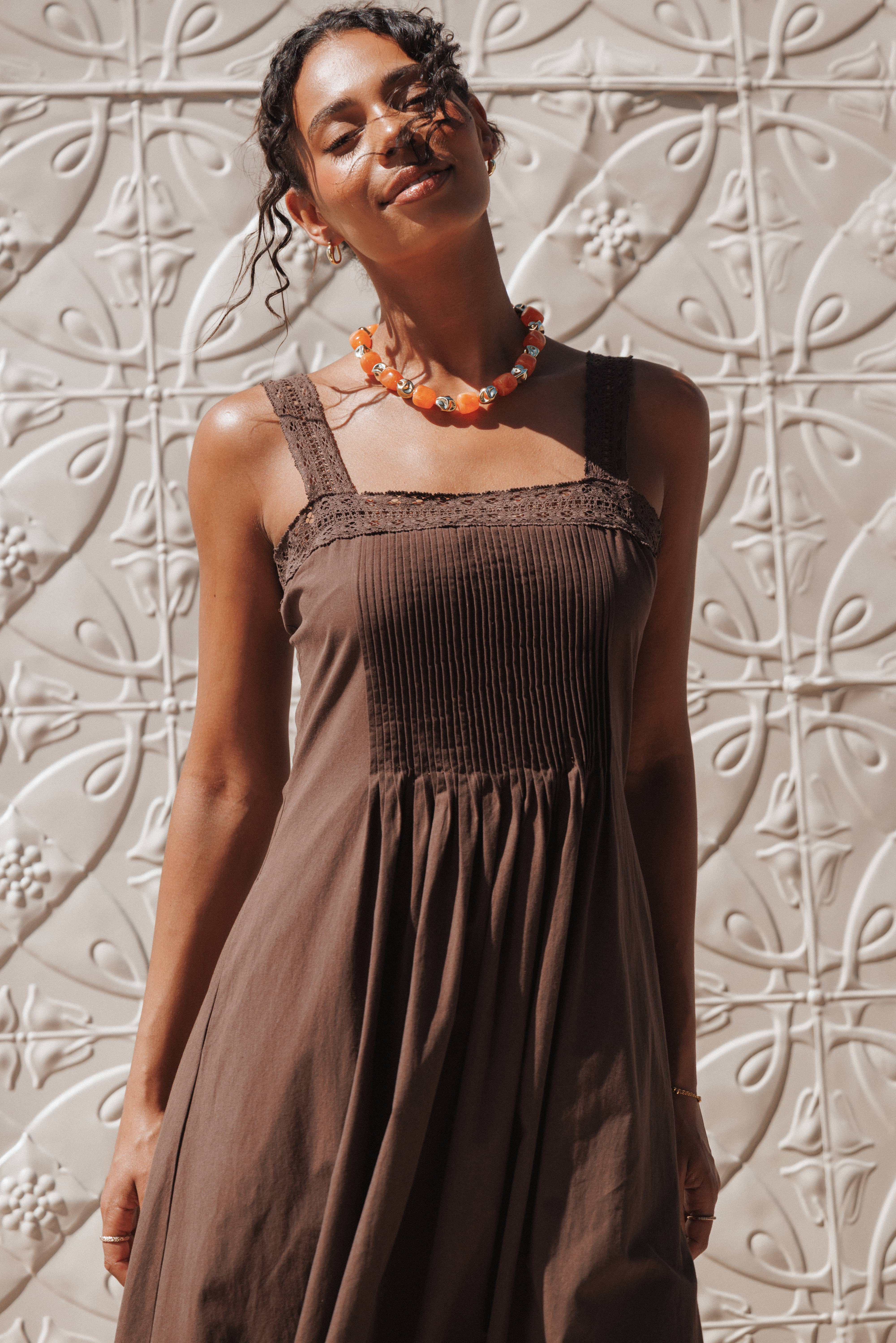 Petal embroidery dress 刺繍ワンピース　ブラウン　S Alandra Maxi Dress - Brown | Petal & Pup USA