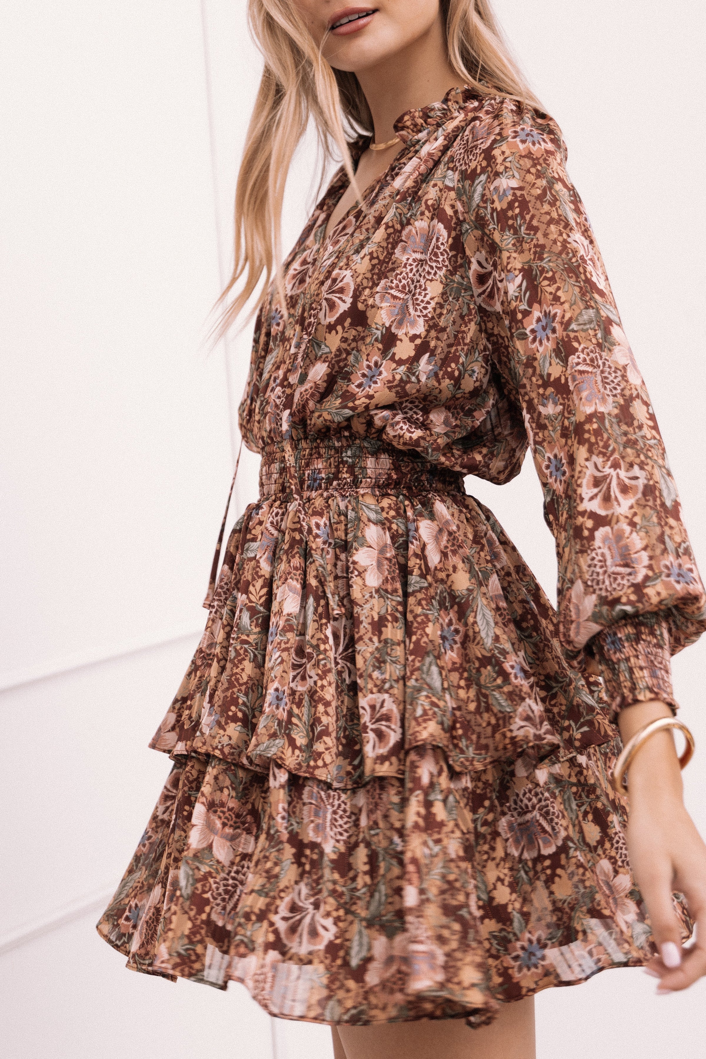 Petal and Pup USA DRESSES Alby Long Sleeve Mini Dress - Chocolate Brown