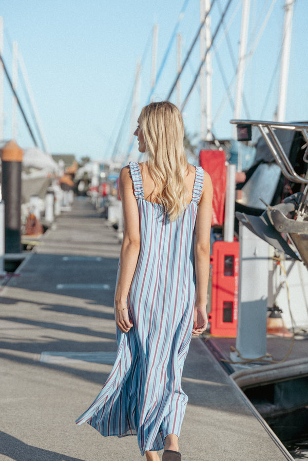 Petal and Pup USA DRESSES Alessandra Maxi Dress - Blue Stripe (Hold for Amazon)