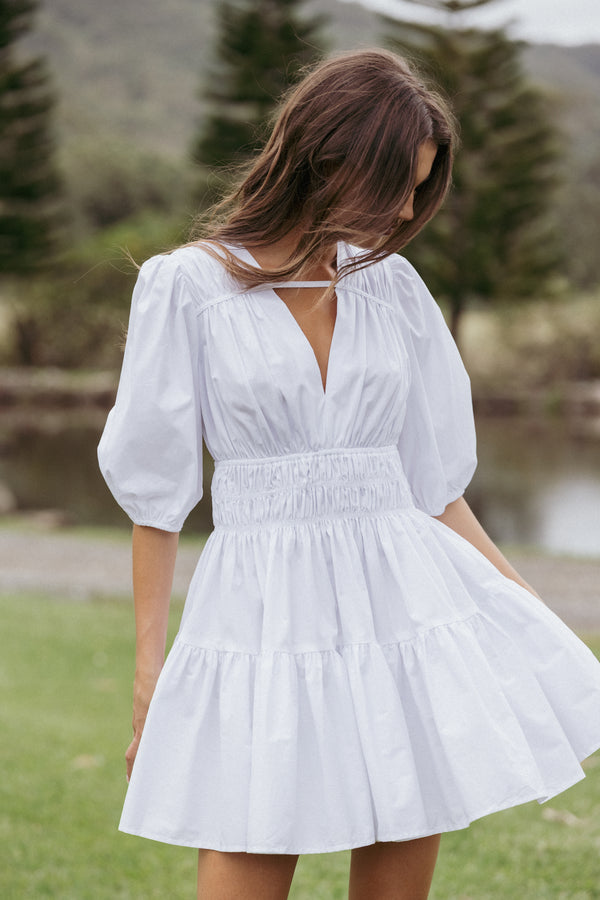 Delia Long Sleeve Mini Dress - White