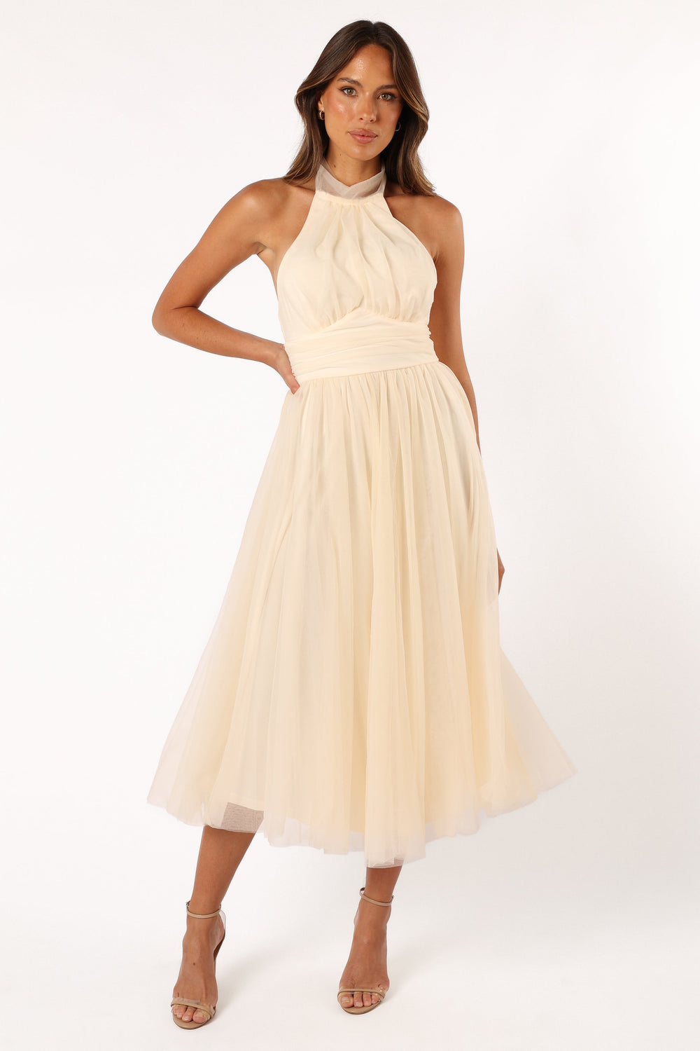 Petal and Pup USA DRESSES Aletta Halterneck Midi Dress - Cream