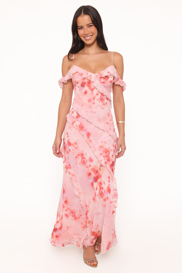 Petal and Pup USA DRESSES Alexia Off Shoulder Maxi Dress - Pink Floral