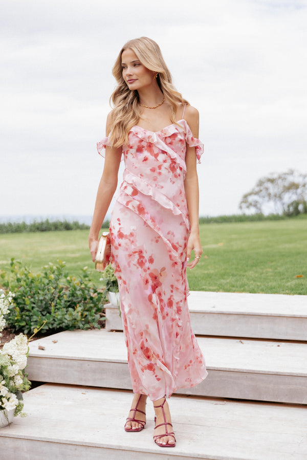 Petal and Pup USA DRESSES Alexia Off Shoulder Maxi Dress - Pink Floral