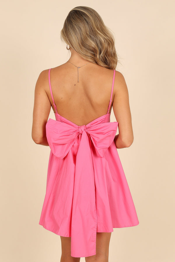 hot pink twill cut out bow shift dress Size 4 hot pink twill cut out bow shift dress from PLT