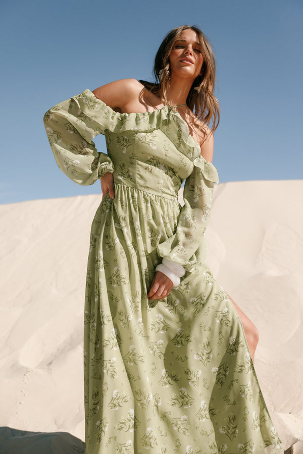 Petal and Pup USA DRESSES Alina Maxi Dress - Sage Botanica