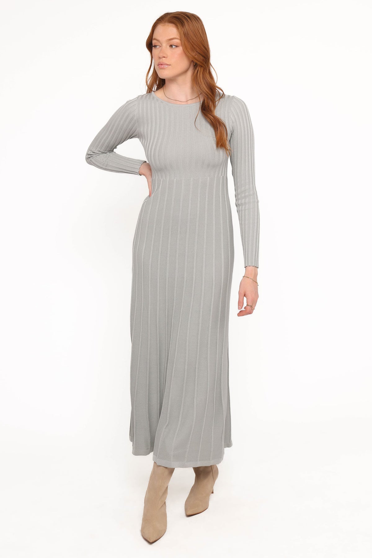 long sleeve light grey dress Women's Leah Off The Shoulder Sweater Dress in Light Heather Grey