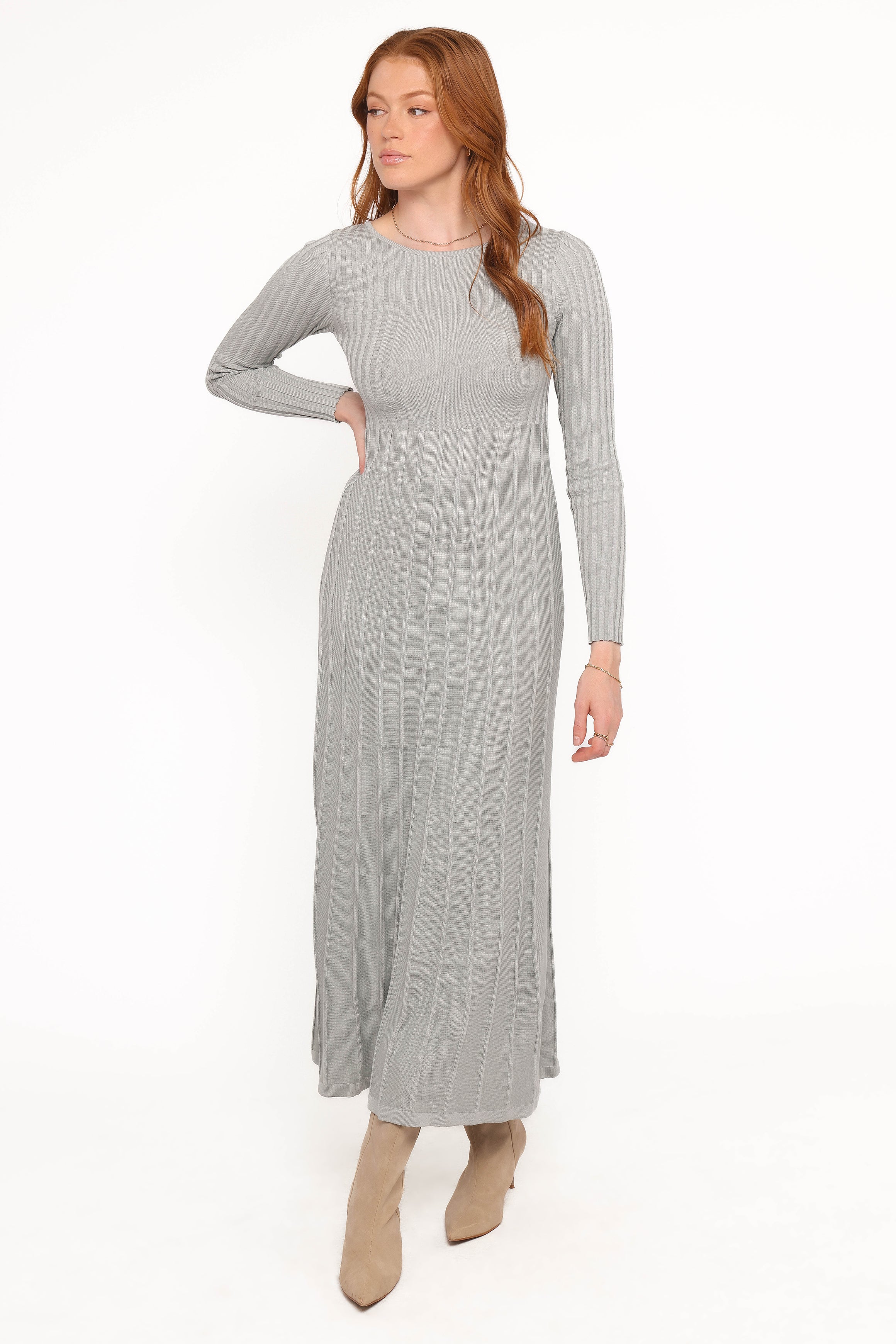 Petal and Pup USA DRESSES Alison Long Sleeve Maxi Dress - Grey