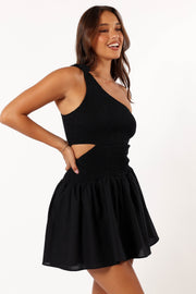 Petal and Pup USA DRESSES Allison One Shoulder Mini Dress - Black