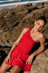 Petal and Pup USA DRESSES Allison One Shoulder Mini Dress - Red