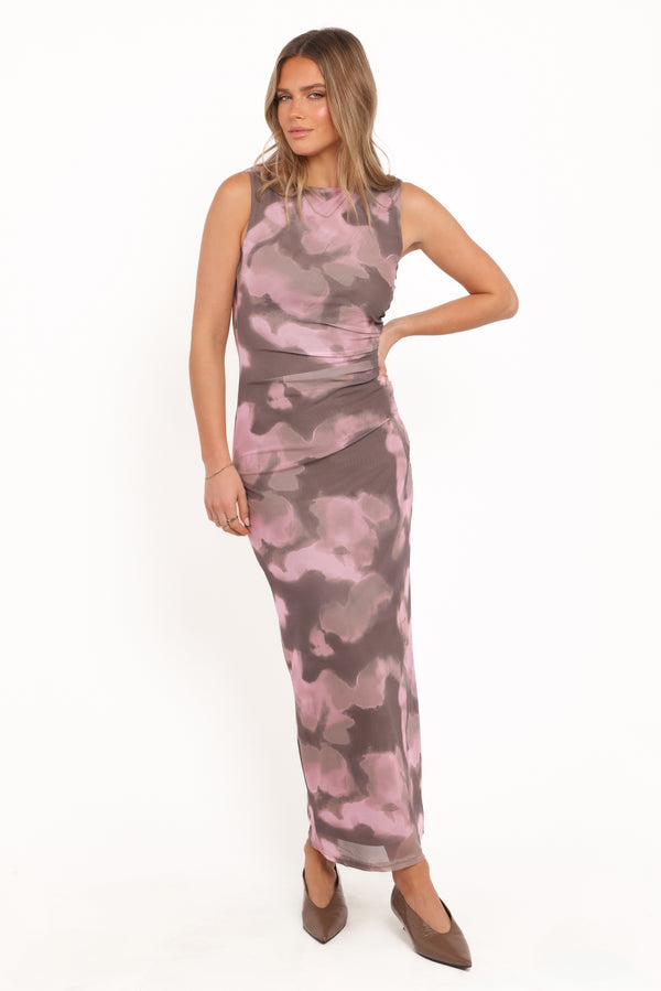Petal and Pup USA DRESSES Alyssa Maxi Dress - Pink/Brown Print