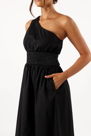 Alysse One Shoulder Midi Dress - Black - Petal & Pup USA