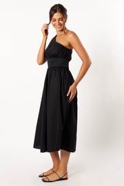 Petal and Pup USA DRESSES Alysse One Shoulder Midi Dress - Black
