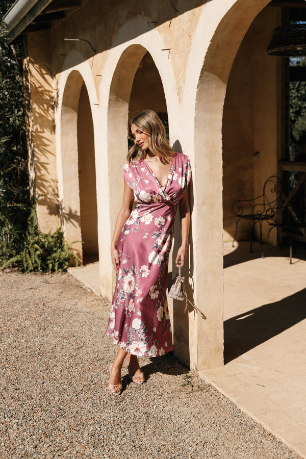 Petal and Pup USA DRESSES Amarlee Maxi Dress - Dark Rose Floral