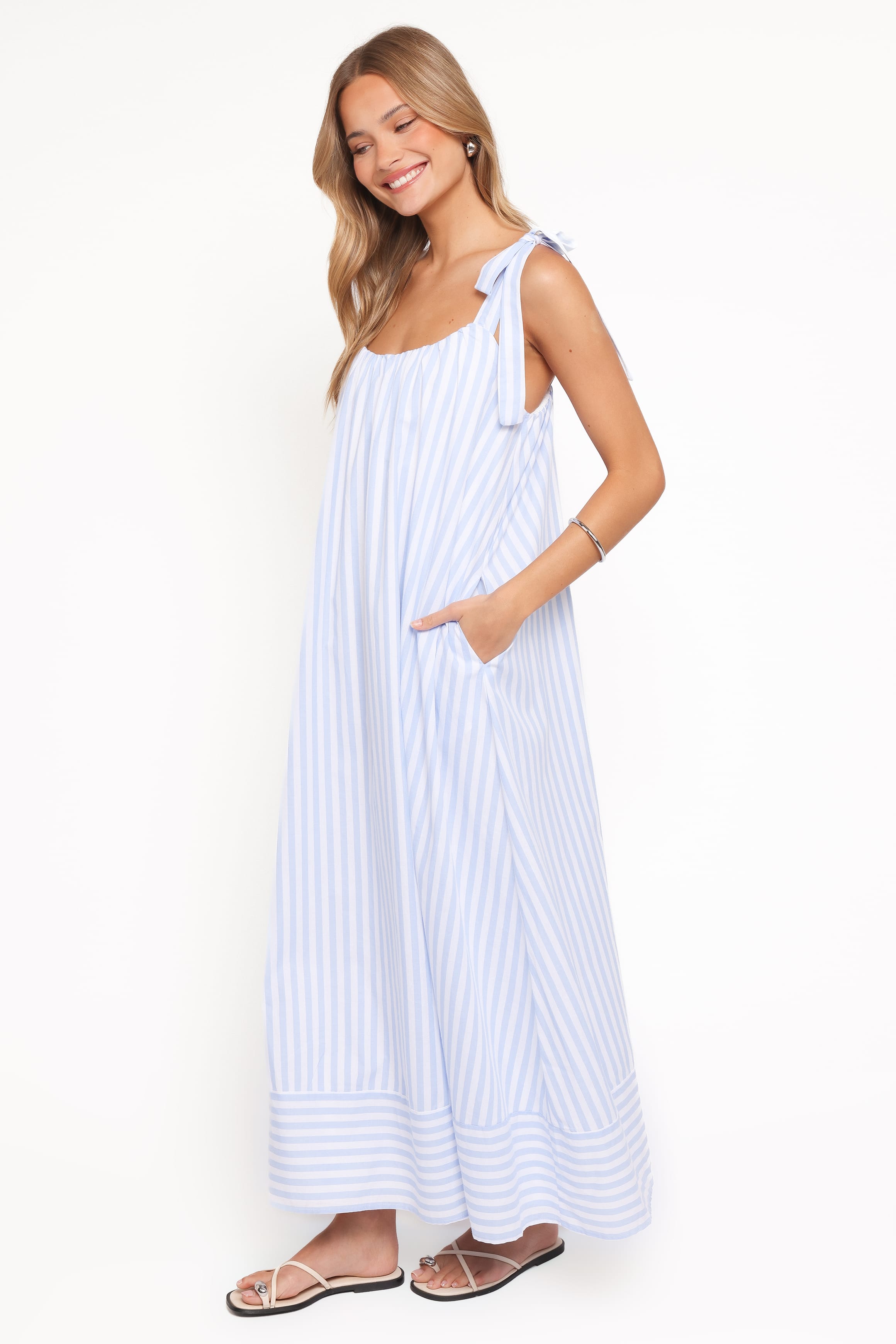 Petal and Pup USA DRESSES Amber Maxi Dress - Pale Blue Stripe