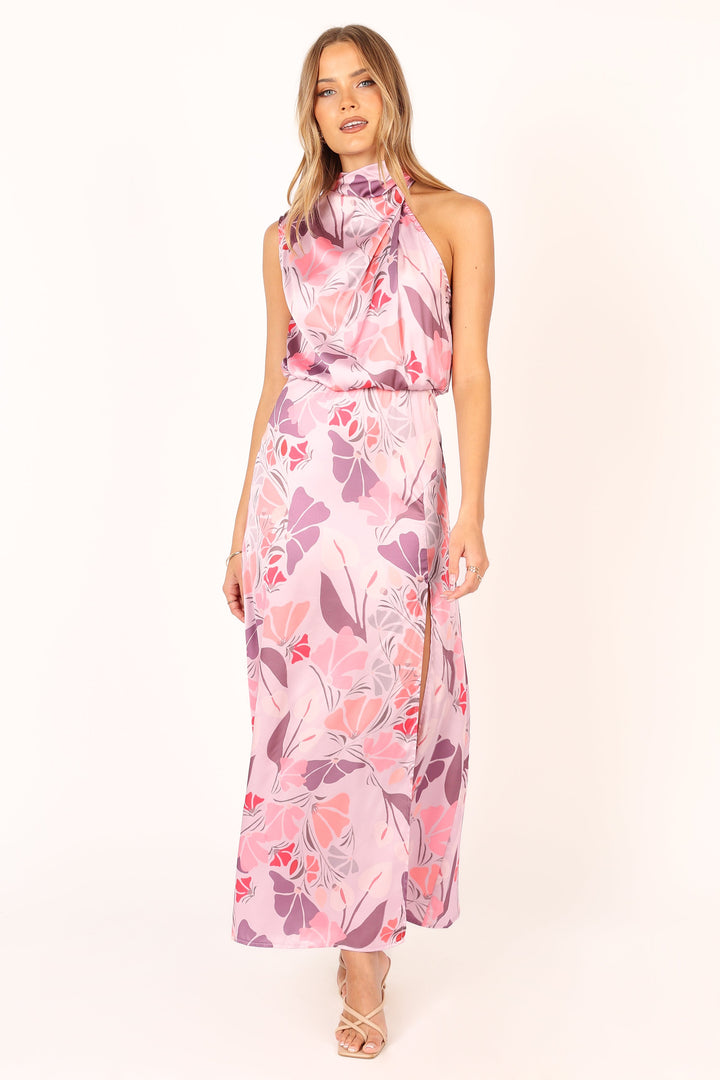 Amelia Halterneck Maxi Dress - Pink Floral - Petal & Pup USA