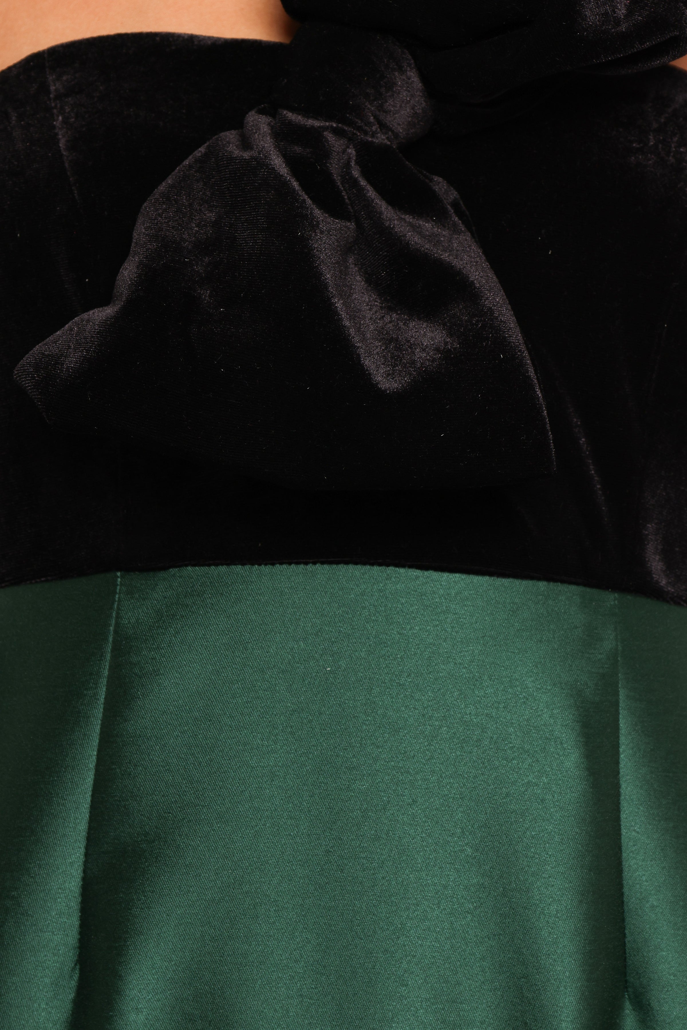 Petal and Pup USA DRESSES Amelie Bow Front One Shoulder Midi Dress - Black/Emerald