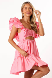 Same Way Floral Ruffle Hem Mini Dress - Pink - C$ 54