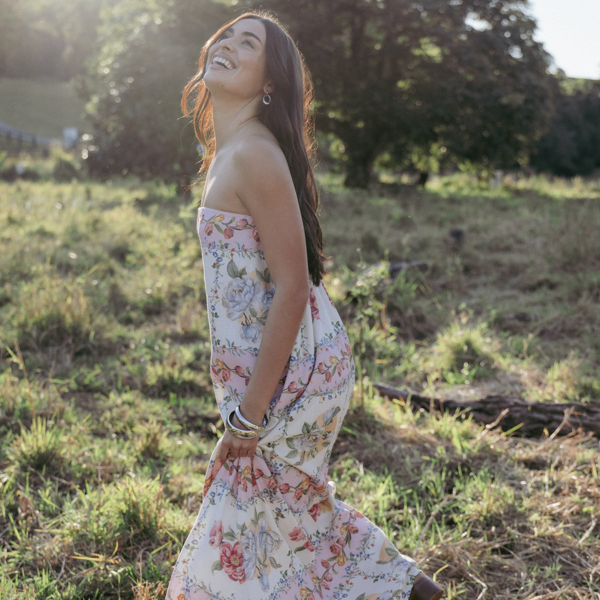amora maxi dress De La Vali Amora Rosette Maxi Dress