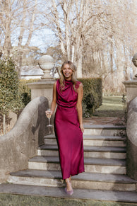 Petal and Pup USA DRESSES Anabelle Halter Neck Lace Maxi Dress - Berry