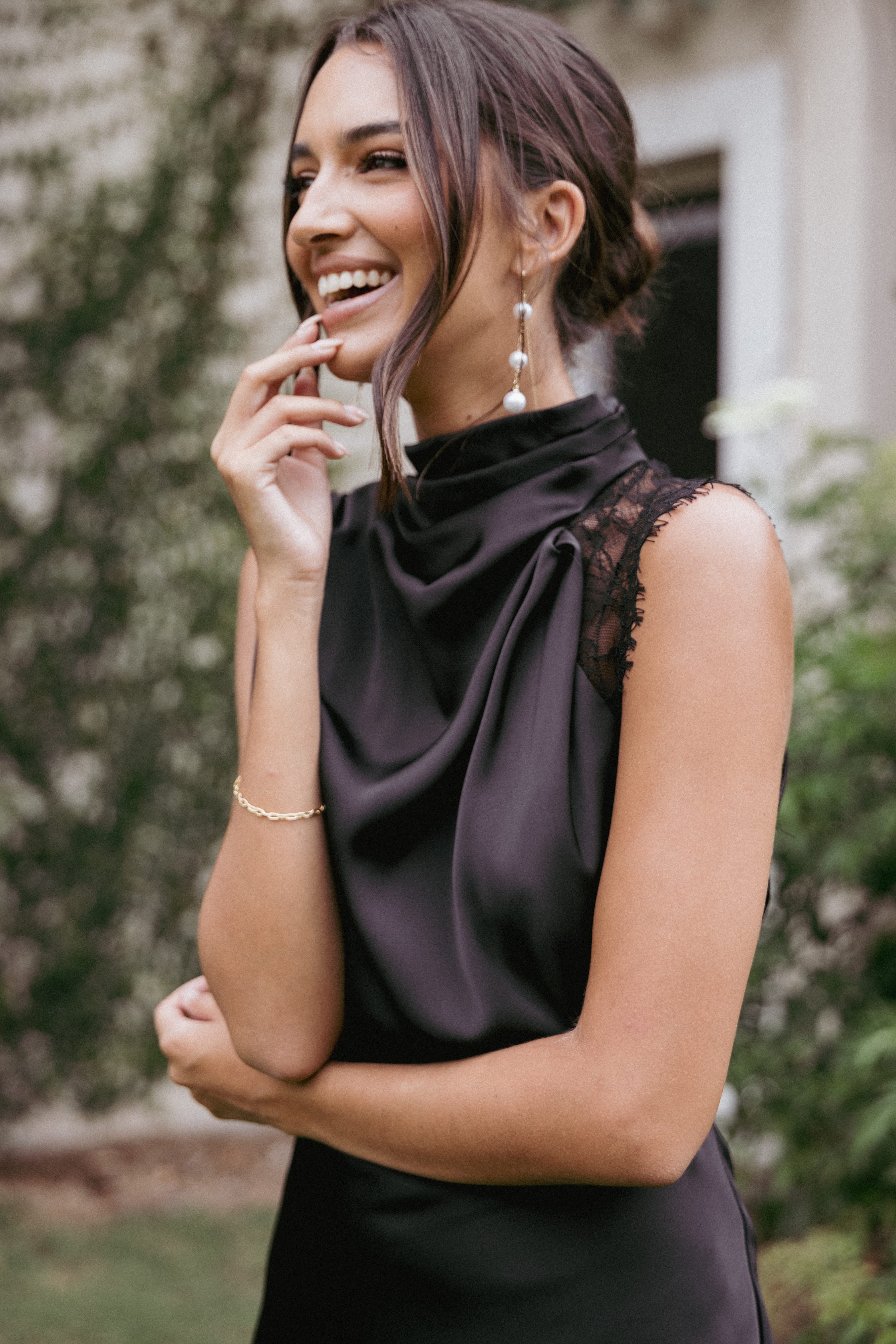 Anabelle Halter Neck Lace Maxi Dress - Black | Petal & Pup USA