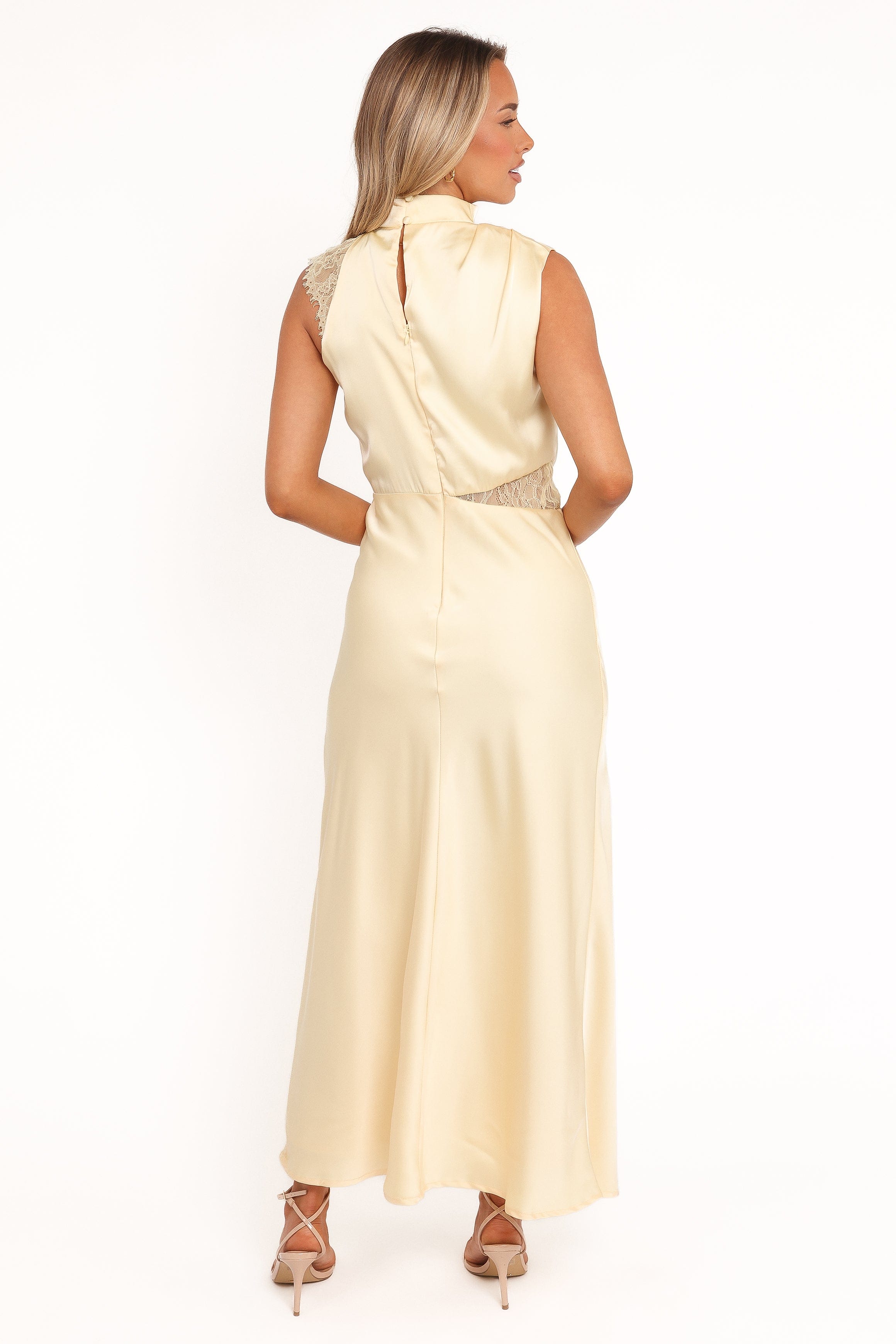 Anabelle Halter Neck Lace Maxi Dress - Butter Yellow, S, Petal & Pup Anabelle Halter Neck Lace Maxi Dress - Butter Yellow, S, Petal & Pup