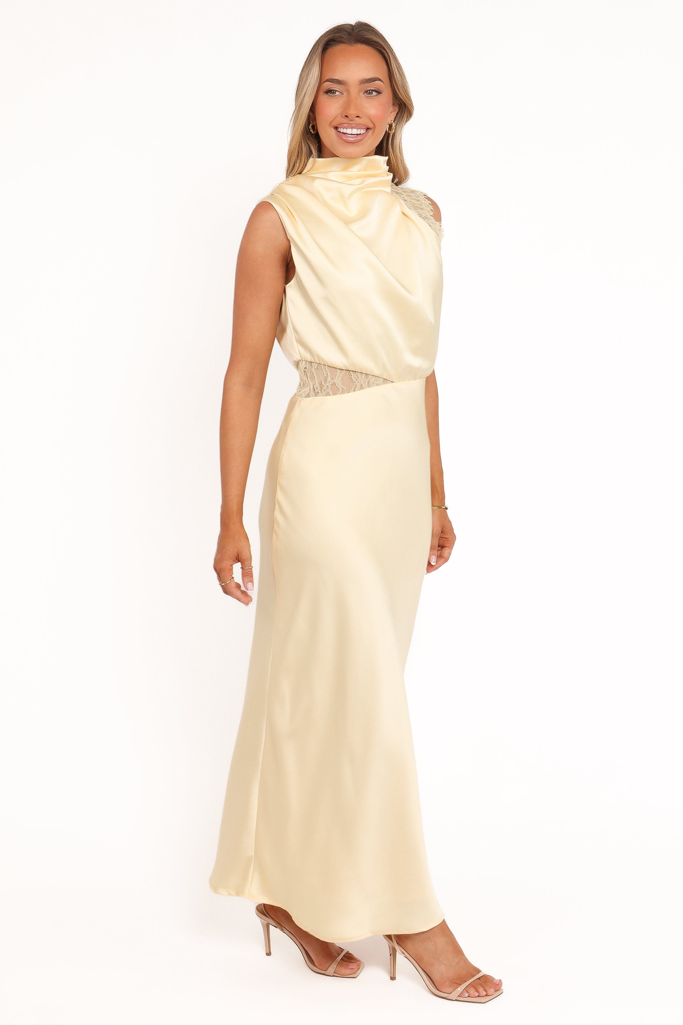 Anabelle Halter Neck Lace Maxi Dress - Butter Yellow, S, Petal & Pup Anabelle Halter Neck Lace Maxi Dress - Butter Yellow, S, Petal & Pup