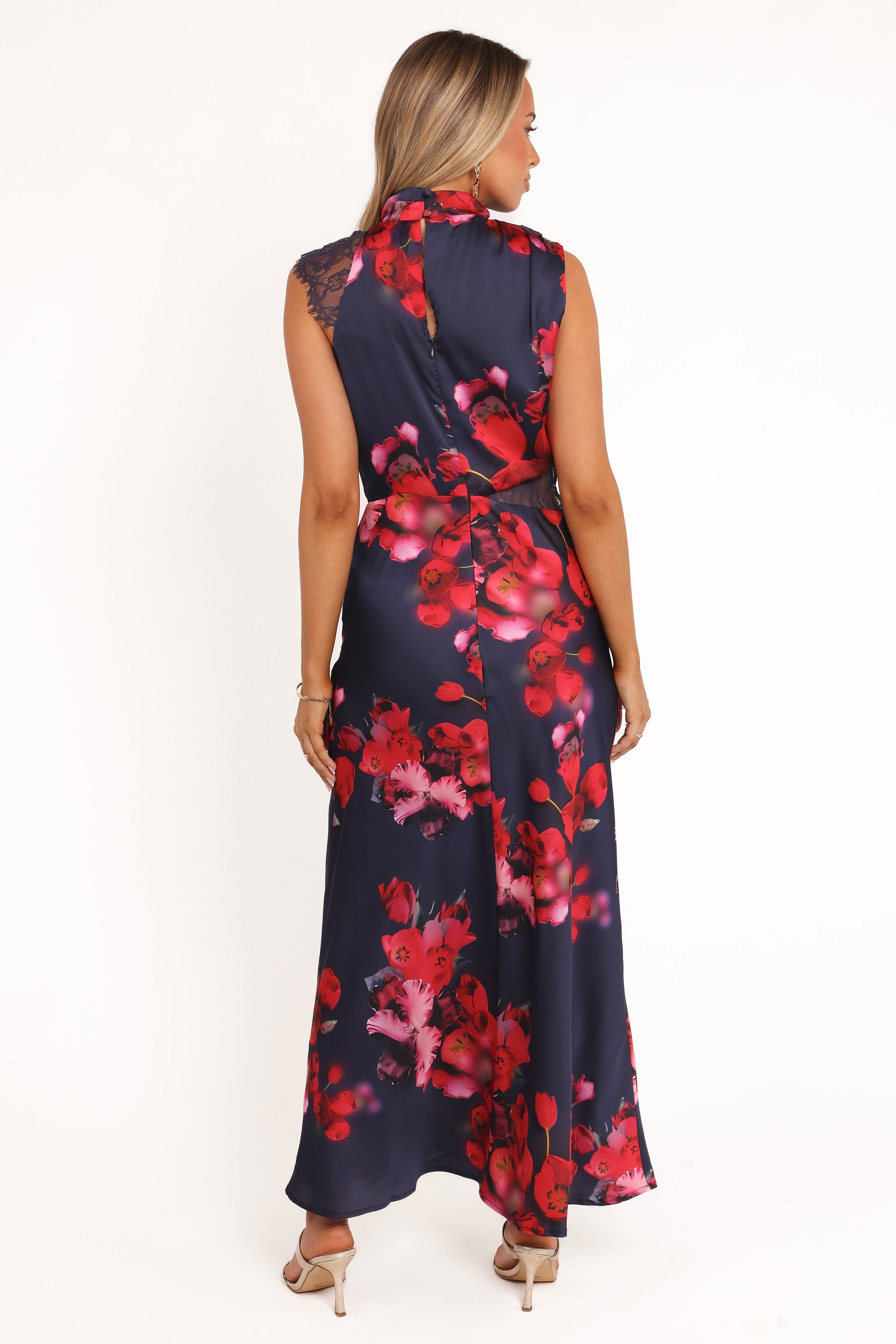 Petal and Pup USA DRESSES Anabelle Halter Neck Lace Maxi Dress - Navy Floral