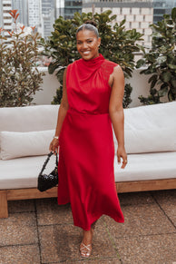 Petal and Pup USA DRESSES Anabelle Halter Neck Lace Maxi Dress - Red