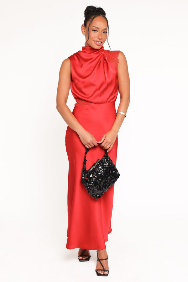 Petal and Pup USA DRESSES Anabelle Halter Neck Lace Maxi Dress - Red