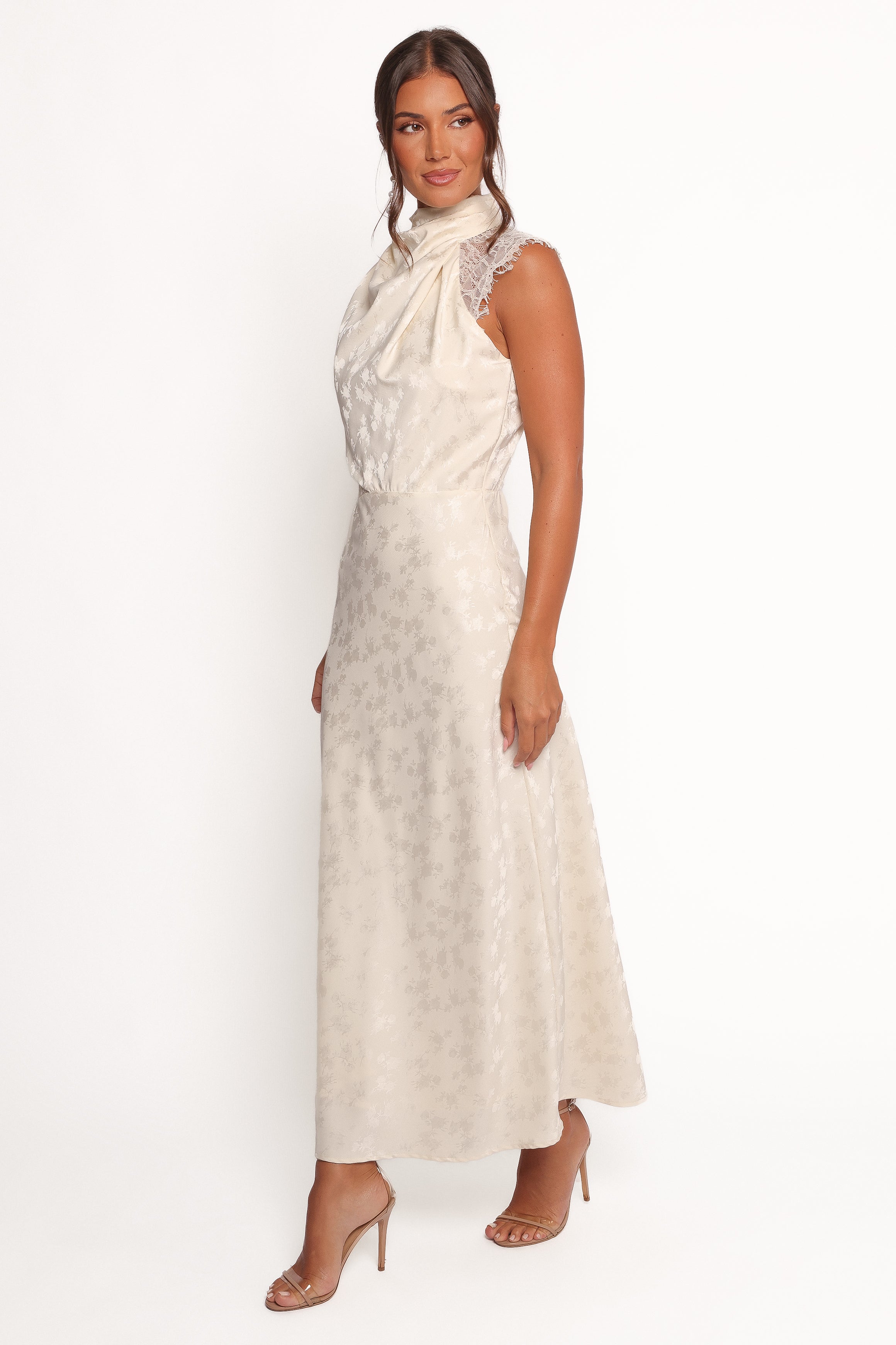 Petal and Pup USA DRESSES Anabelle Halter Neck Lace Maxi Dress - White