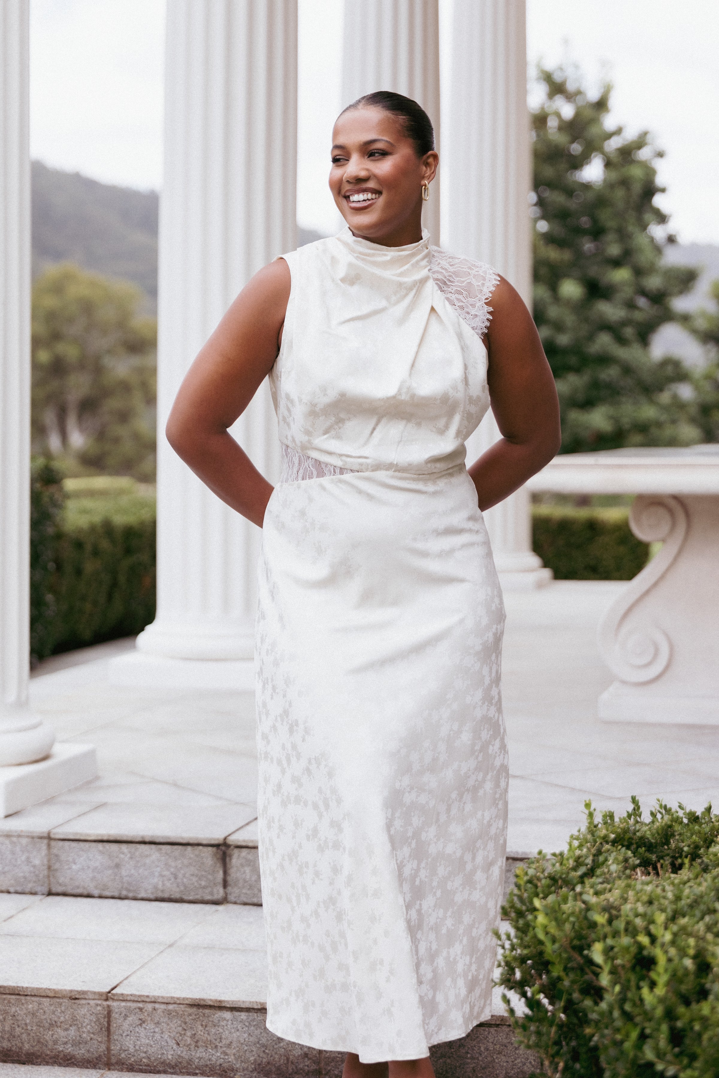 Petal and Pup USA DRESSES Anabelle Halter Neck Lace Maxi Dress - White