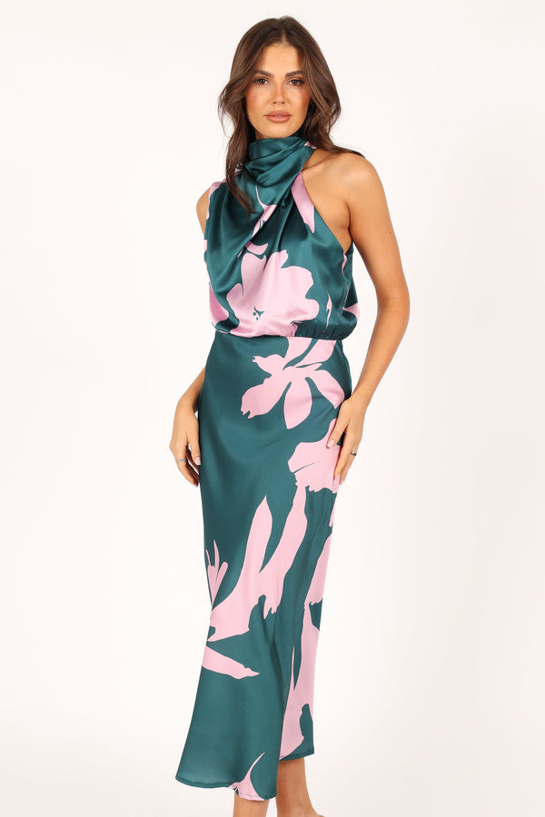 Petal and Pup USA DRESSES Anabelle Halter Neck Maxi Dress - Green Pink