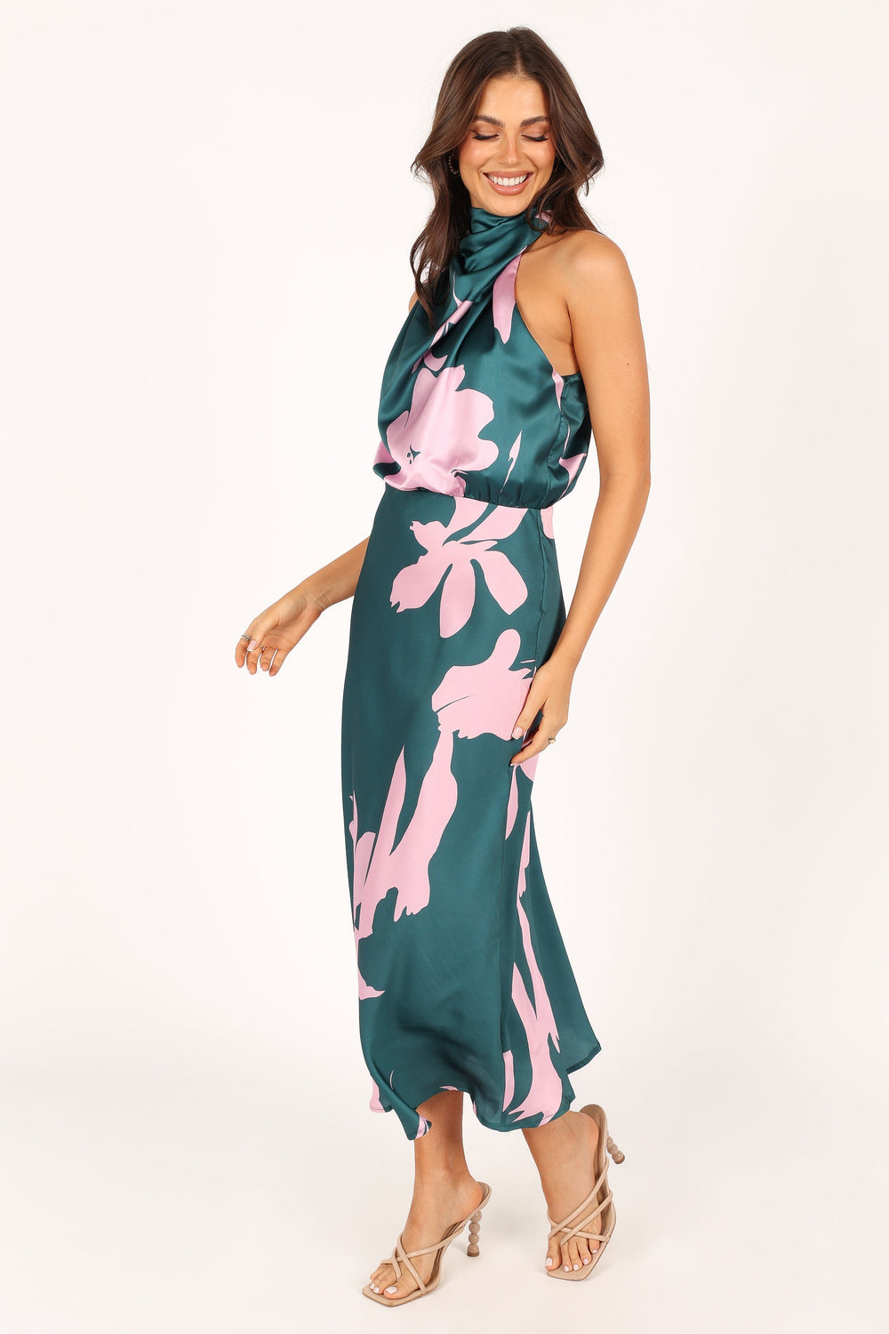 Petal and Pup USA DRESSES Anabelle Halter Neck Maxi Dress - Green Pink