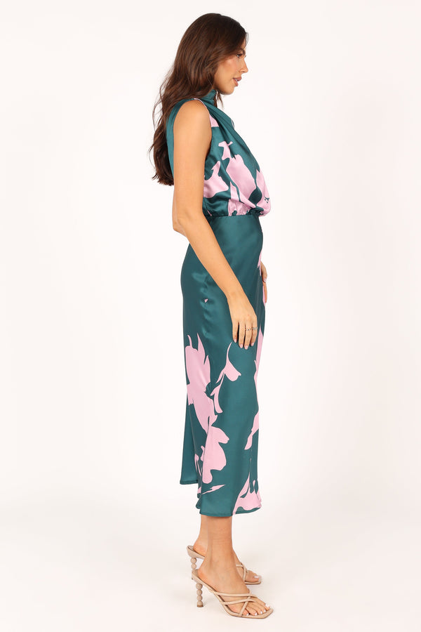 Petal and Pup USA DRESSES Anabelle Halter Neck Maxi Dress - Green Pink