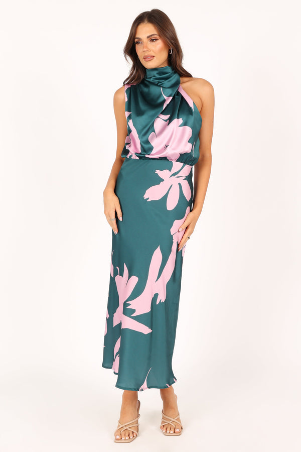 Petal and Pup USA DRESSES Anabelle Halter Neck Maxi Dress - Green Pink