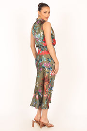 Petal and Pup USA DRESSES Anabelle Halter Neck Maxi Dress - Green Tropical