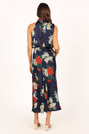 Petal and Pup USA DRESSES Anabelle Halter Neck Maxi Dress - Navy Floral