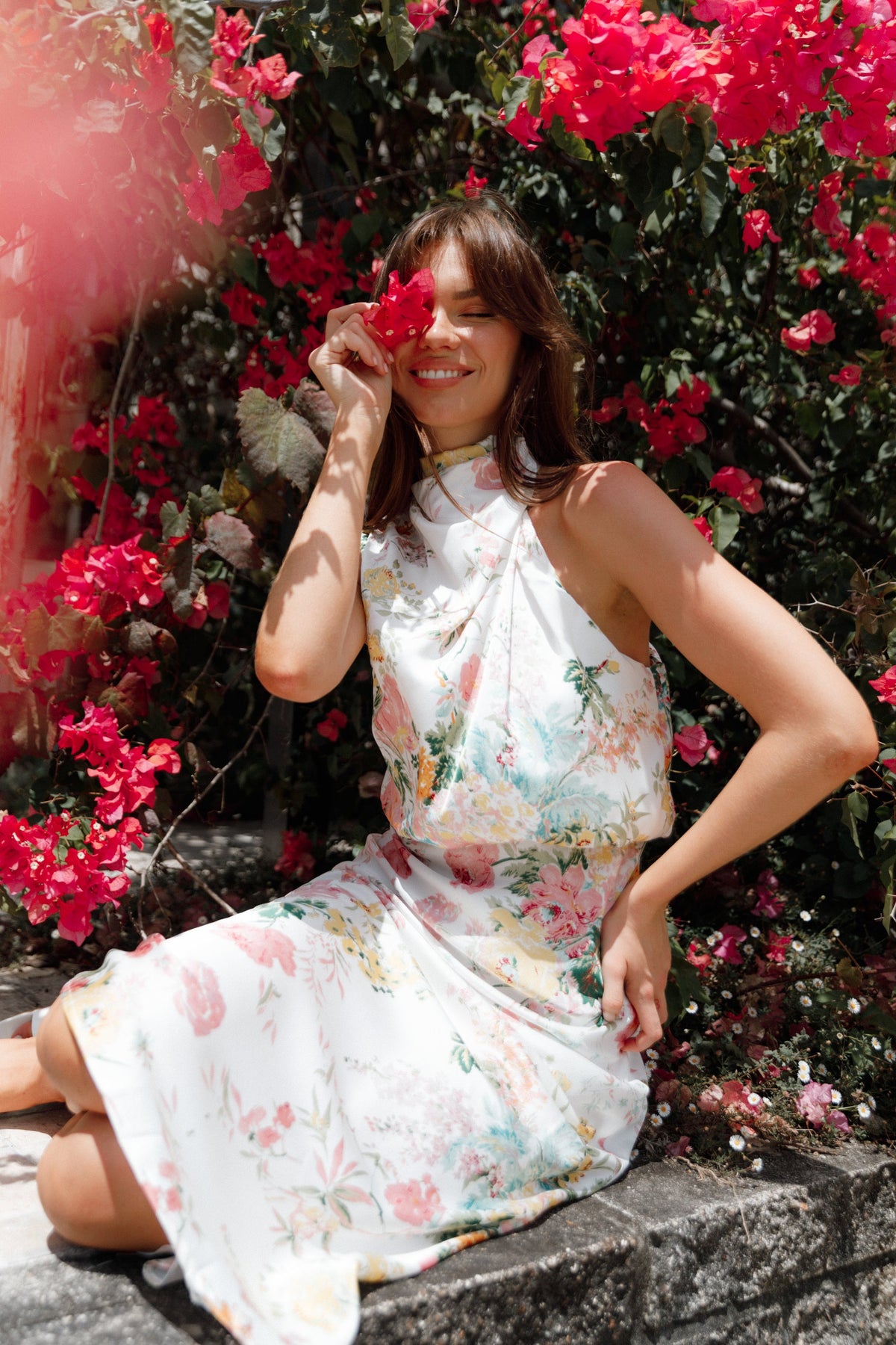 Anabelle Halter Neck Midi Dress - White Floral | Petal & Pup USA