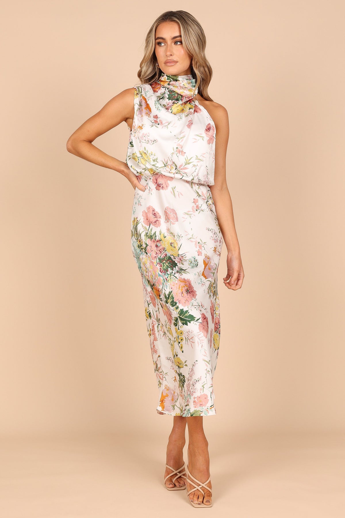 Anabelle Halter Neck Midi Dress - White Floral | Petal & Pup USA Anabelle Halter Neck Midi Dress - White Floral | Petal & Pup USA