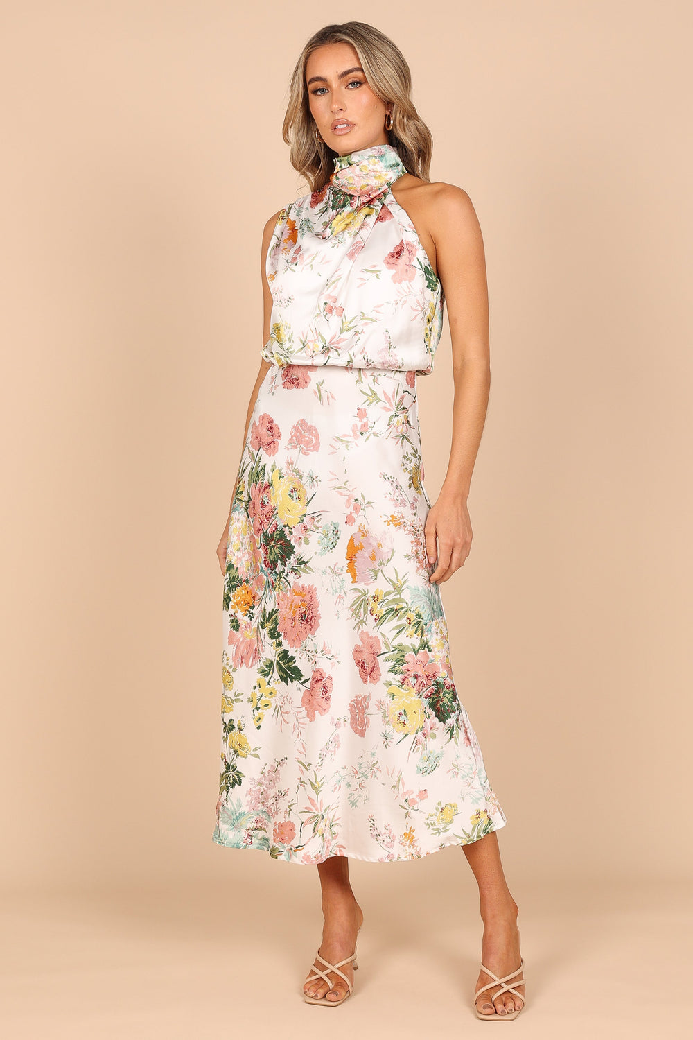 Petal and Pup USA DRESSES Anabelle Halter Neck Maxi Dress - White Floral