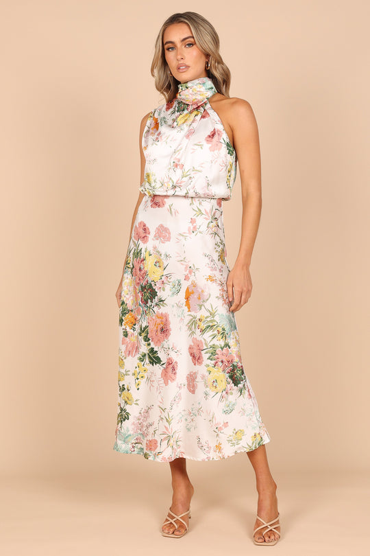 Anabelle Halter Neck Midi Dress - White Floral - Petal & Pup USA